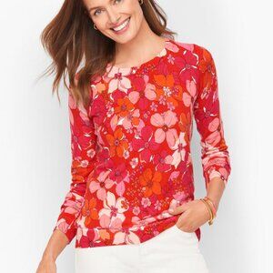 Talbots Tossed Flowers Crewneck Sweater Bright Colorful Preppy Summer Beachy S
